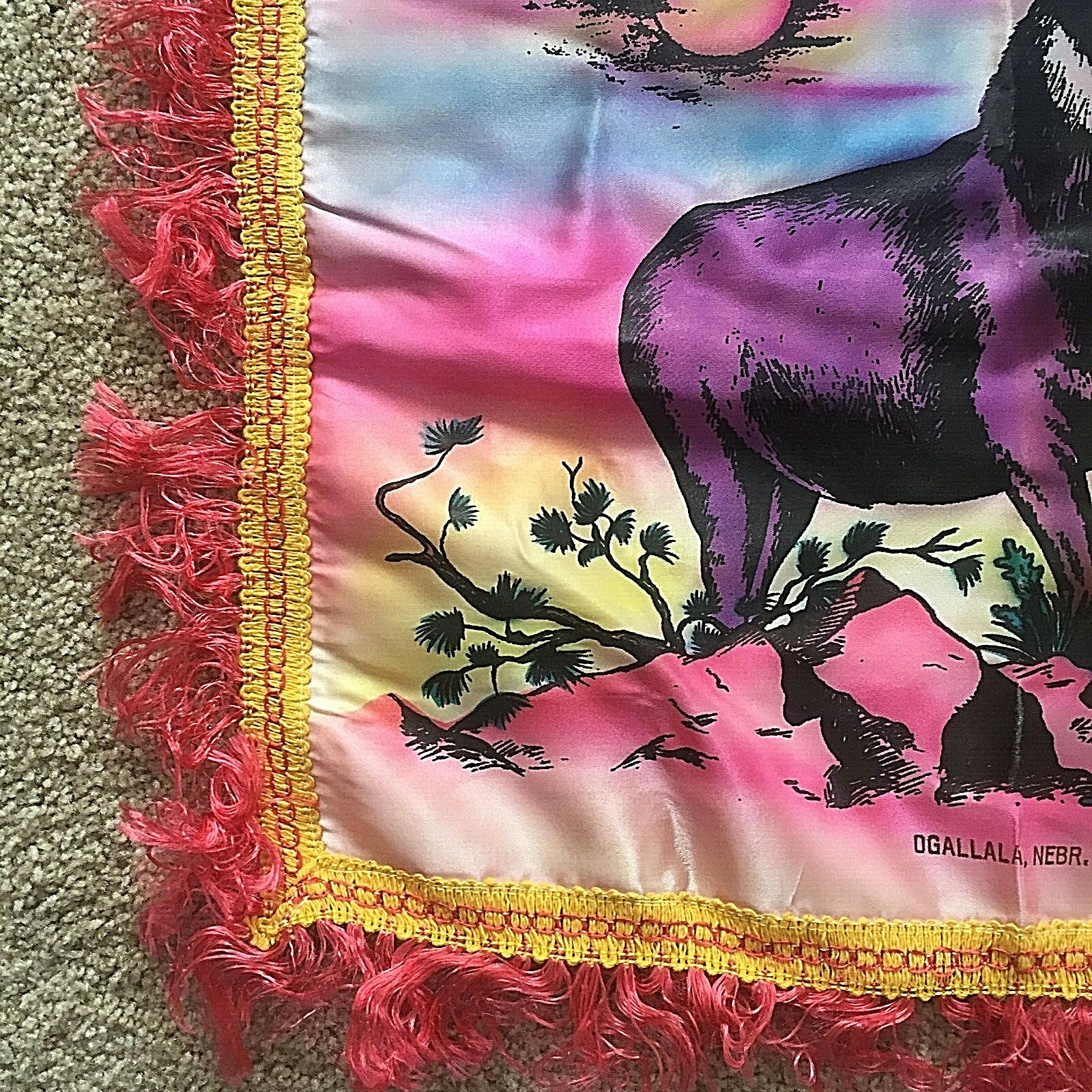 Vintage Souvenir Satin Pillow Cover Ogallala, NEBR, Beautiful Design and Colors