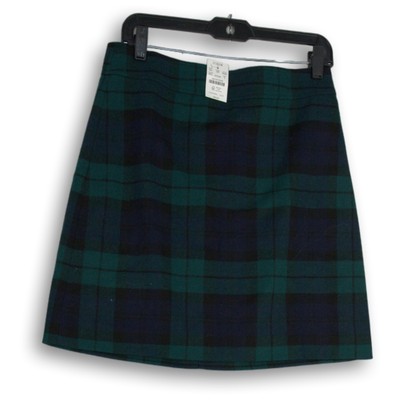 NWT J. Crew Womens A-Line Skirt Casual Factory Back Zip Wool Plaid Green Size 6