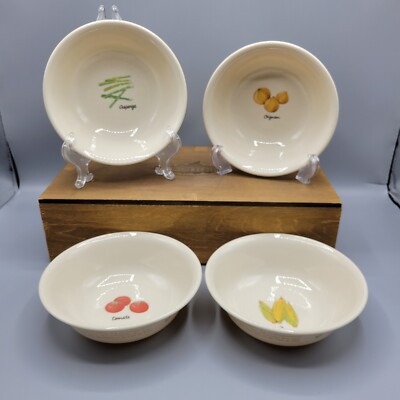 Vintage Correlle By Corning Set Of 4 Soup/ Cereal Bowls NOS, Veggies-Rare