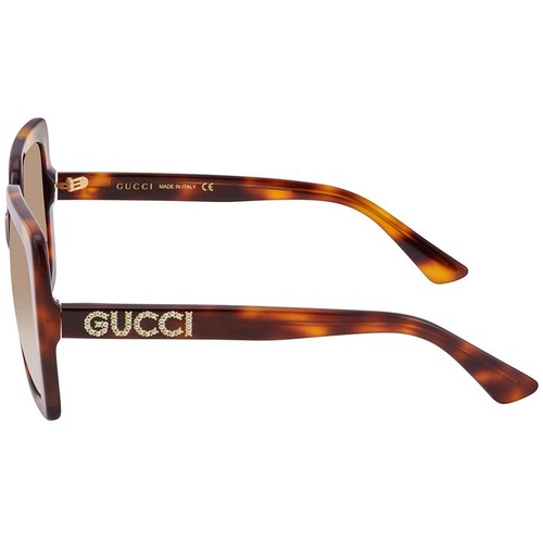 Pre-owned Gucci Women's Sunglasses Havana Acetate Square Frame Brown Lens Gg0418s 003