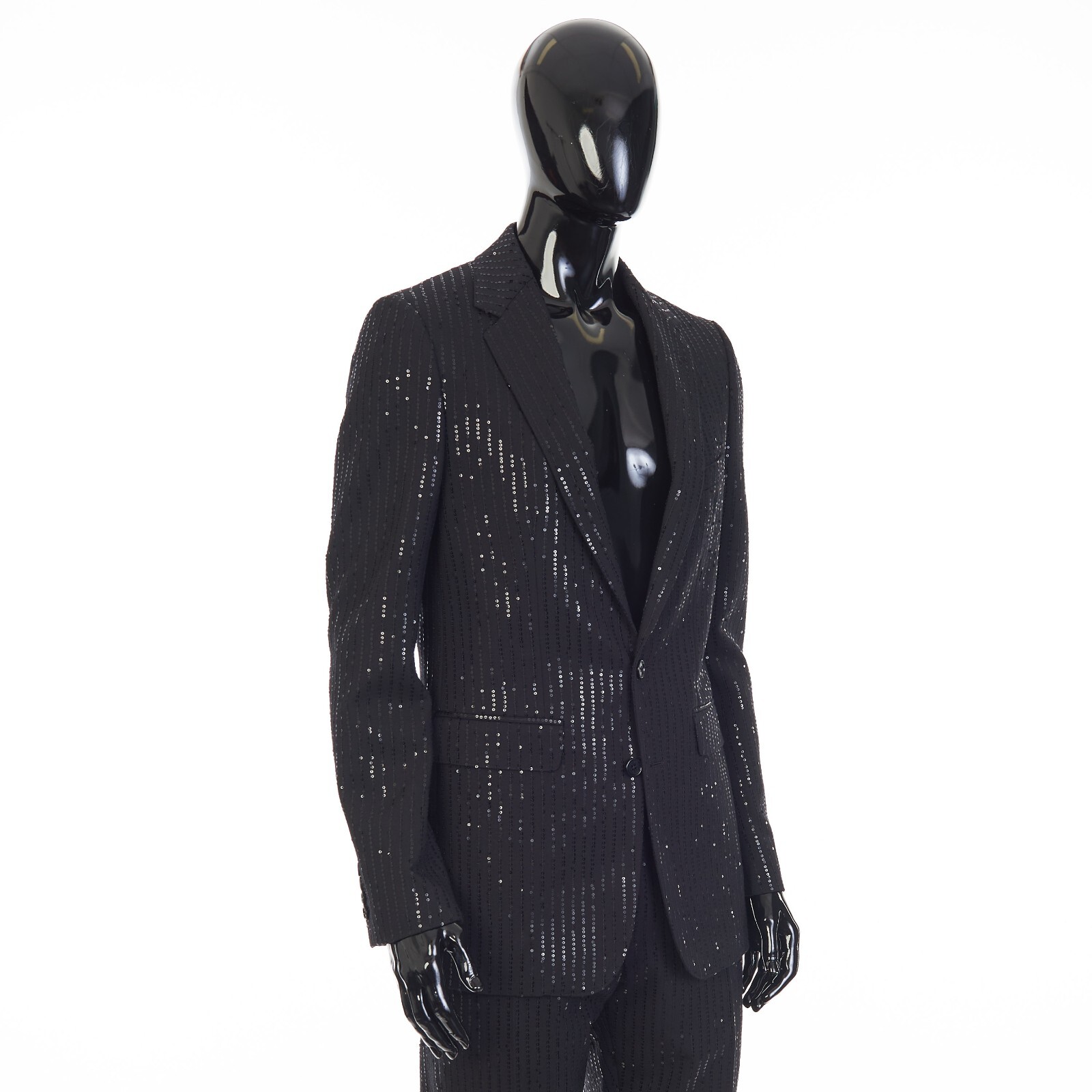 Pre-owned Celine 4350$ Black Blazer Jacket - Striped Sequin Embroidery, Wool Gabardine