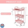 REBECAT 3 Tier Rolling Utility Cart with Drawer,Storage Cart,Rolling Cart for Kitchen,Bathroom,Living Room,Storage Organizer with Iron Wheels（Pink