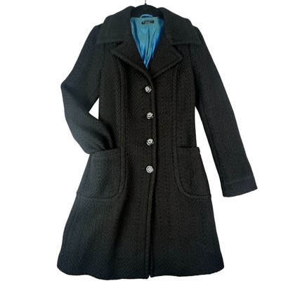 Sisley Black Wool Blend Womens Overcoat Classic Knee Length Size IT 38 / US 4