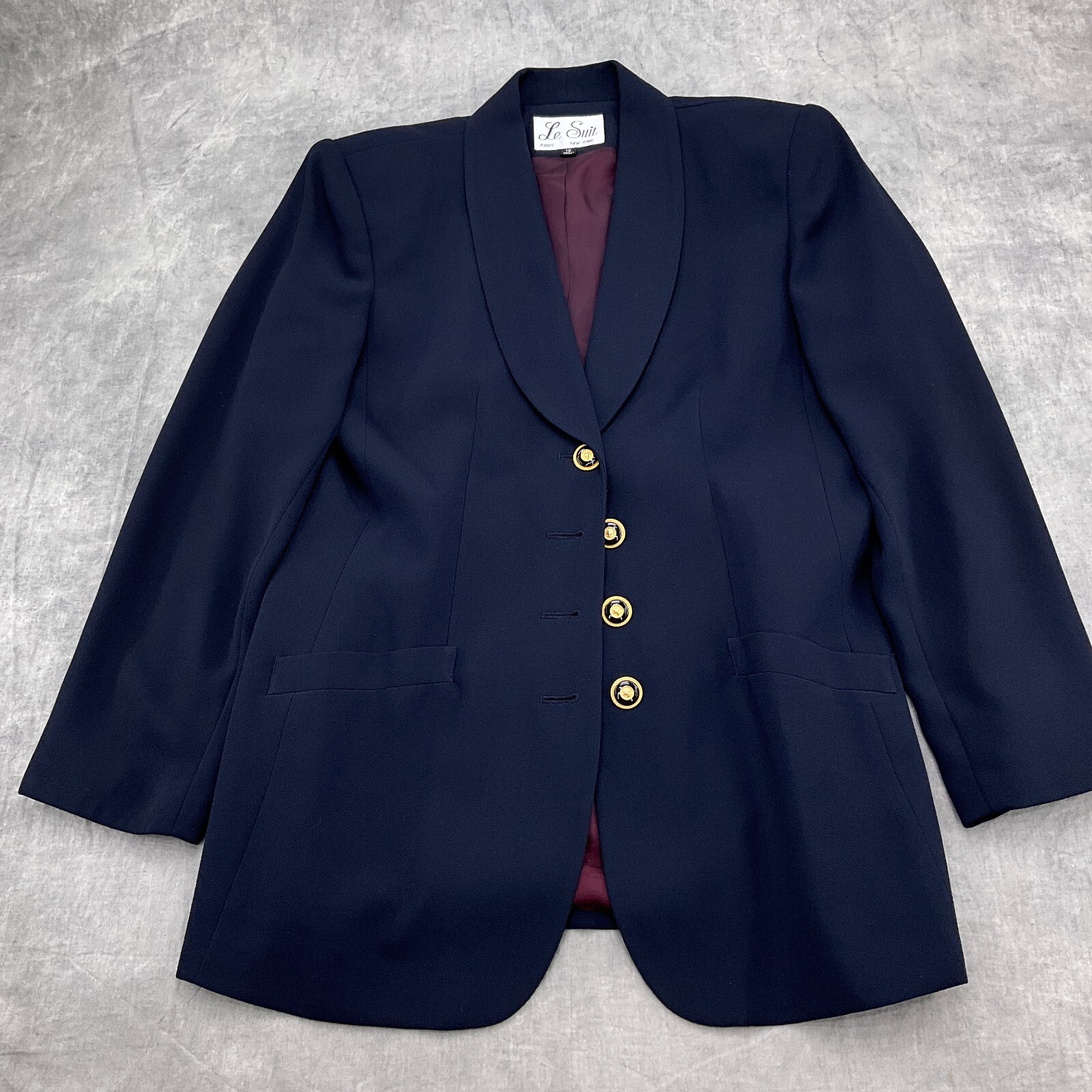 Le Suit Jacket Women 10 Blue Gold Button Lined Classic