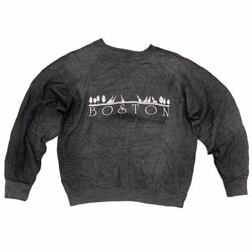 

Винтажная легкая толстовка с круглым вырезом City of Boston серо-белая, размер , укороченная, Серый