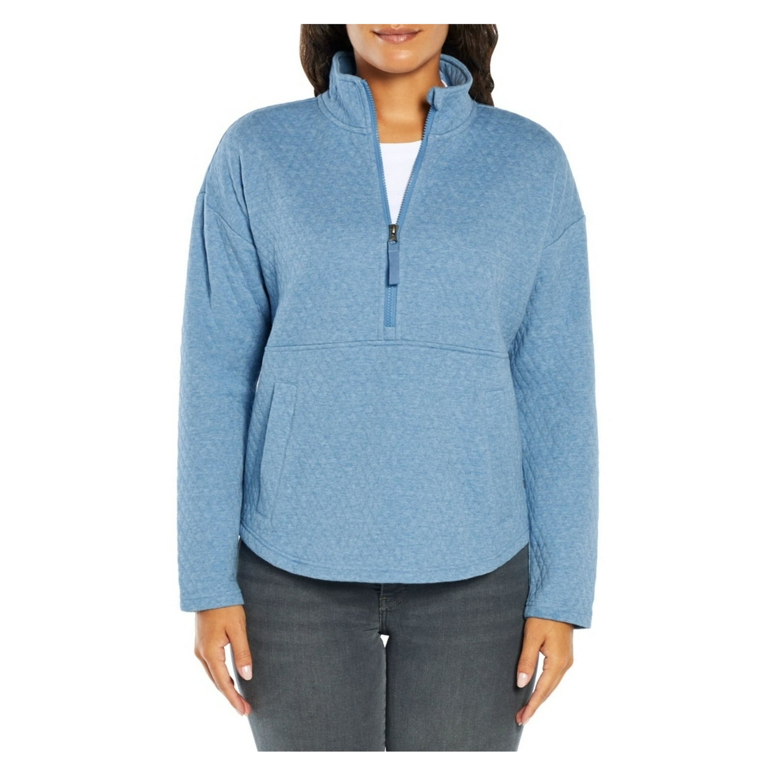 ニット+セーター EDDIE BAUER NORDIC HEART WOOL KNIT ZIP Eddie Bauer Ladies Sweatshirt Blue XL Quilted Half Zip