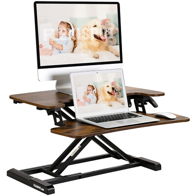 FlexiSpot 35'' Standing Desk Riser Keyboard Tray Stand Up Desk Converter Rustic