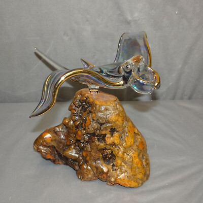 Arribas Brothers Glass Art Figure MANTA RAY 6''H Sculpture Wood Base