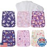 CoolaPeach Washable Reusable Cloth Diapers for Babies, Adjustable Baby Cloth Diapers Newborn,6 Pack Diapers Covers with 6Pcs Microfiber Inserts (Rainbow Unicorn)