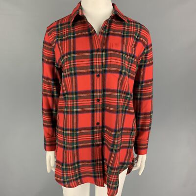 BURBERRY LONDON Size 10 Red Multi-Color Wool Plaid Button Up