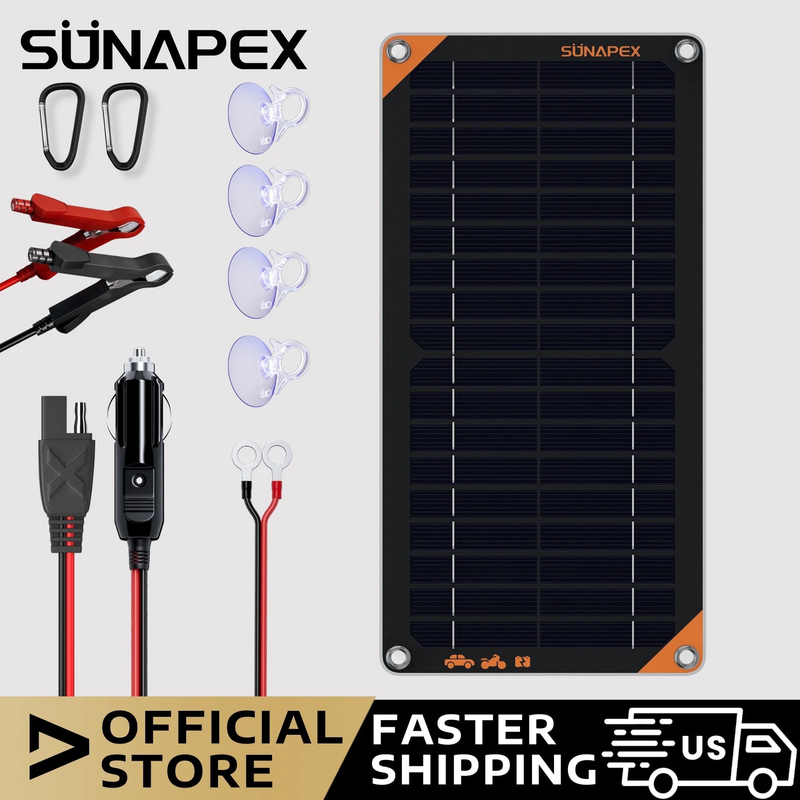 10W Solar Car Battery Trickle Charger & Maintainer, 12V Waterproof Solar Panel T