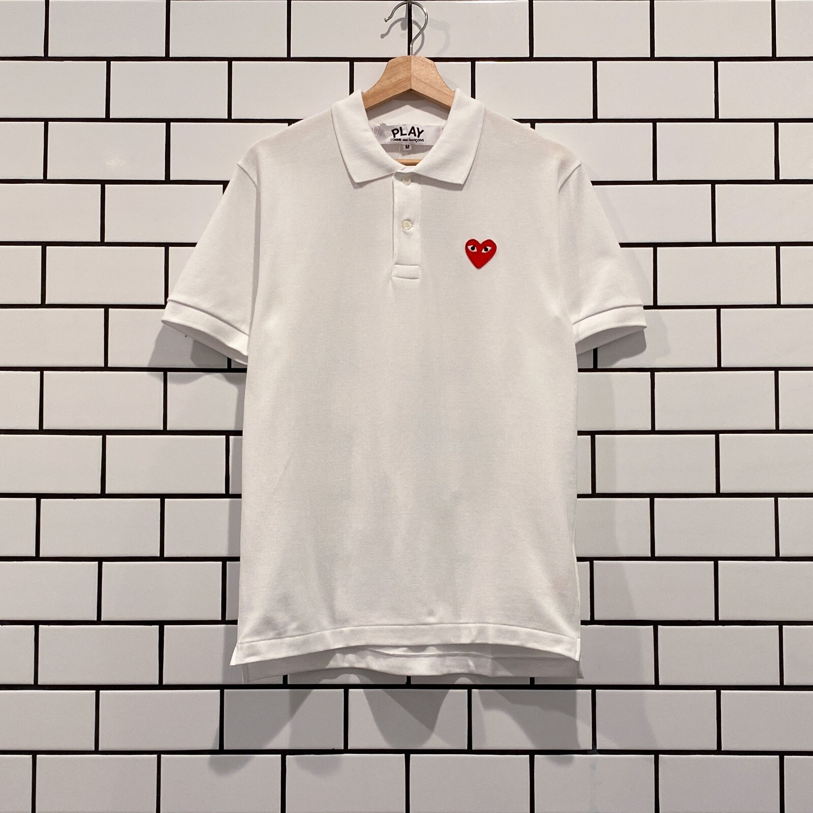COMME DES GARCONS CDG PLAY RED HEART POLO SHIRT WHITE AZ-T006-051