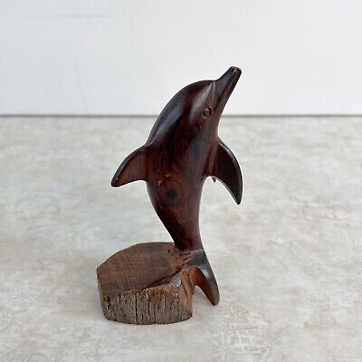 Vintage Hand Carved 4  Ironwood Dolphin Figurine Marine Aquatic Bookshelf Decor
