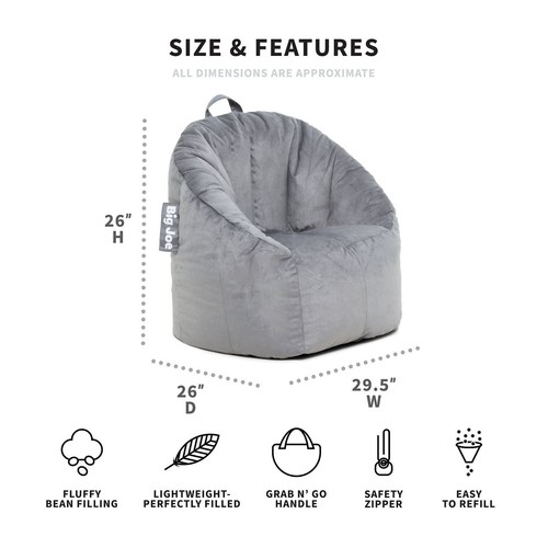 Big Joe Joey Bean Bag Chair, Gray Plush Fabric, NEW Pricetronic