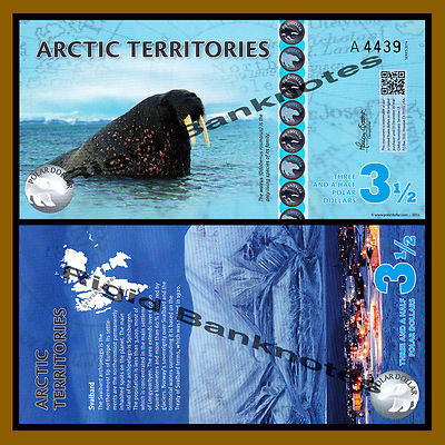 Arctic Territories $3 1/2 Polar Dollars, 2014 Walrus Polymer Unc