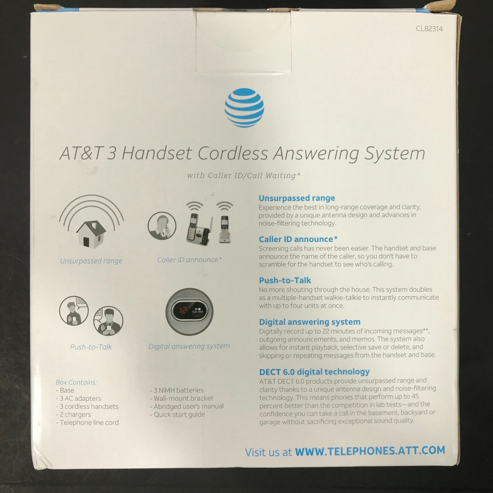 AT&T CL82314 3 Handset Cordless Answering System Caller ID Push to Talk