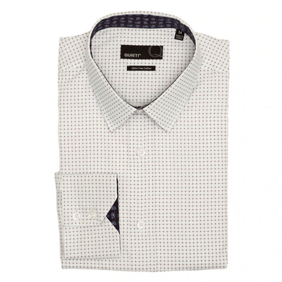 $115 Quieti Mens Long Sleeve, Point Collar Grid Woven Stretch Shirt, White[ S]