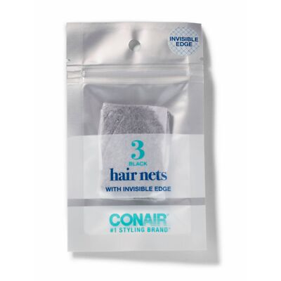Conair Invisible Black Edge Hairnets, Black, 3-Pieces