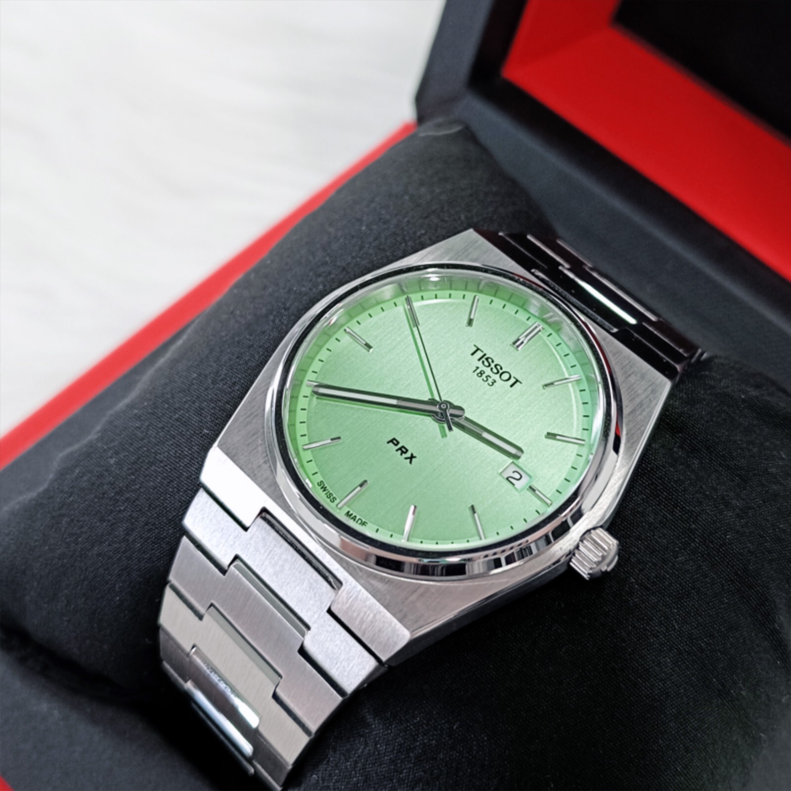 Pre-owned Tissot Men  Classic Prx/316l Mint Green Quartz Watch T137.410.11.091.01 (40mm)