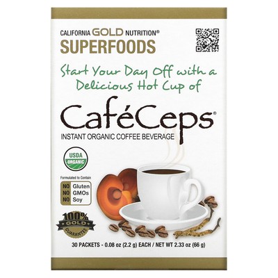 CafeCeps, сертифицированный органический растворимый кофе с кордицепсом и грибом рейши