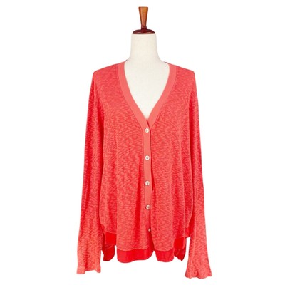 ANTHROPOLOGIE LEFT OF CENTER Evie High-Low Button-Up Orange Cardigan Size L