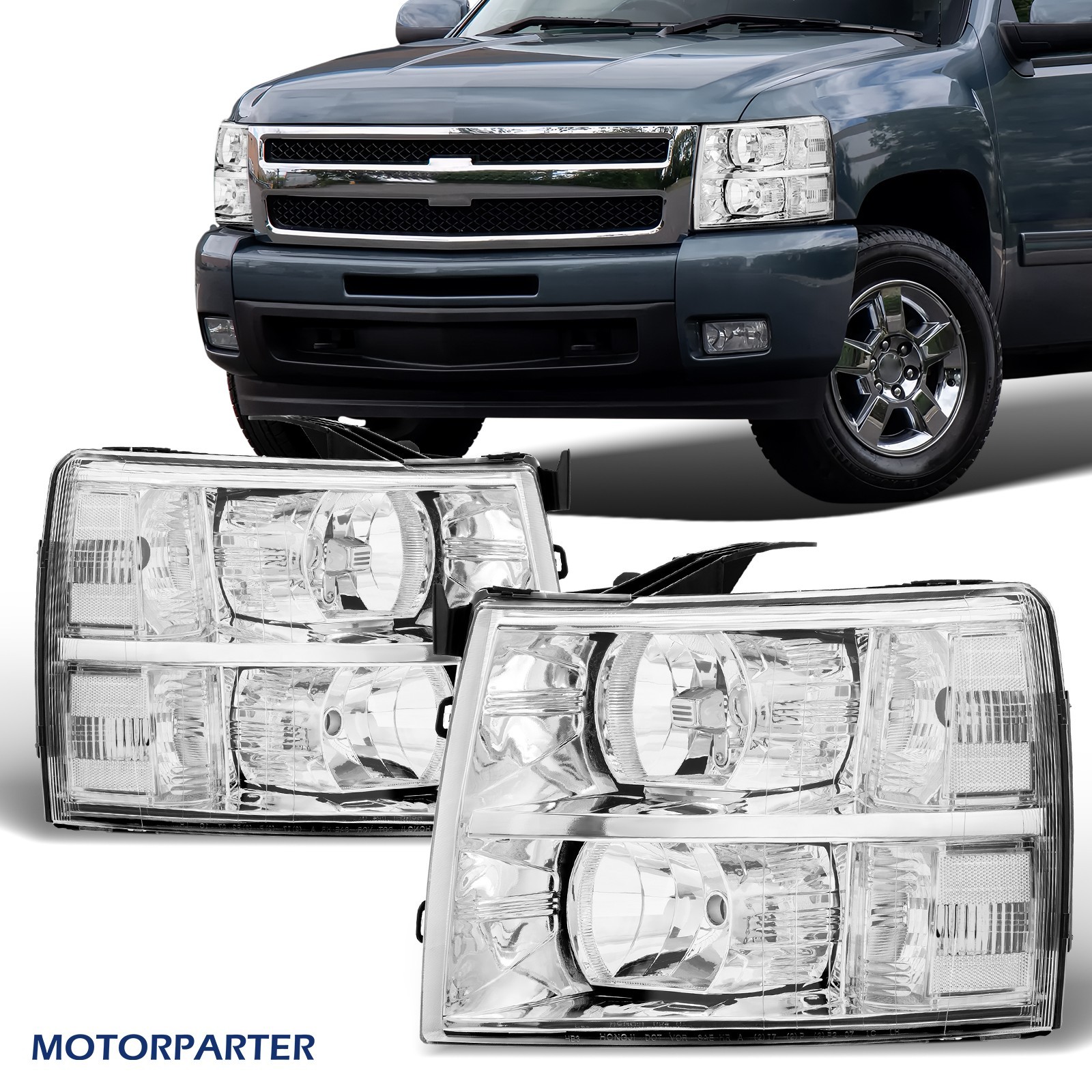 Pair Headlight W/ Clear Reflector For 07-13 Chevy Silverado