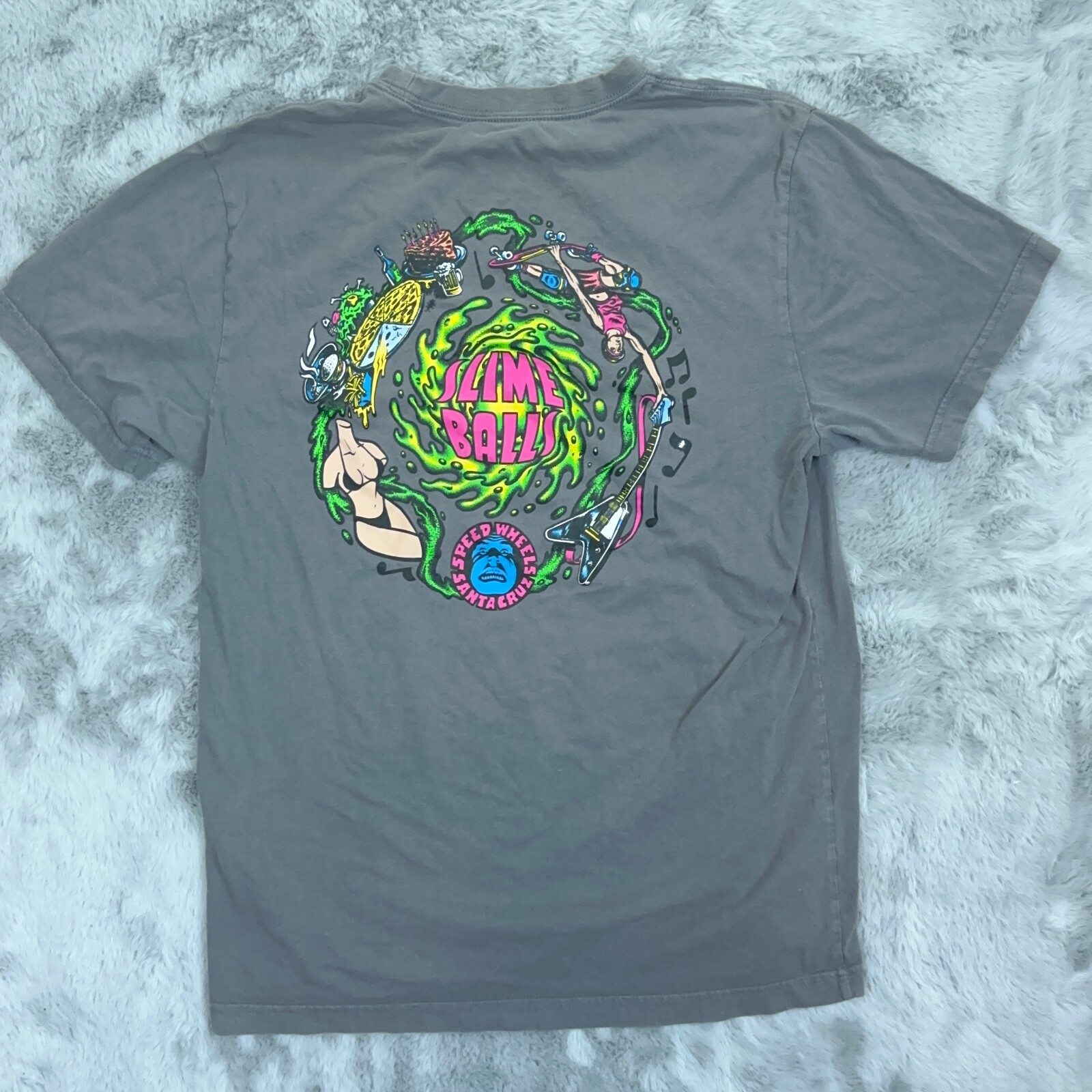 Santa Cruz Shirt Large Gray Graphic Slime Balls Crew Neck