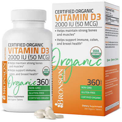 Vitamin D3 2,000 IU High Potency USDA Certified Organic Vitamin D, 360 Tablets