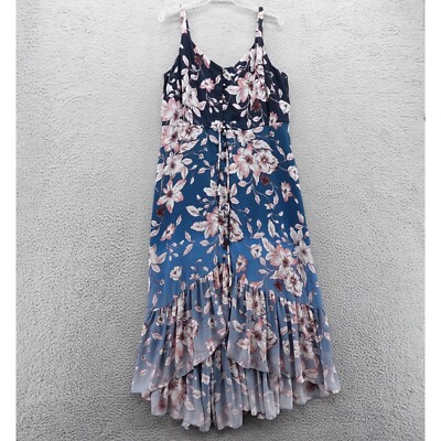Nanette Lepore Ombre Floral High Low Dress 14W Blue Pink Womens Chiffon Tiered