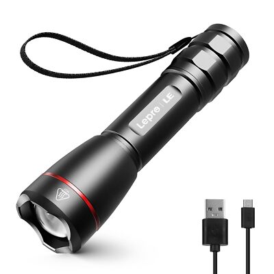 Lepro LED Rechargeable Flashlight, LP3000 High Lumens, Zoomable, Bright Flash...