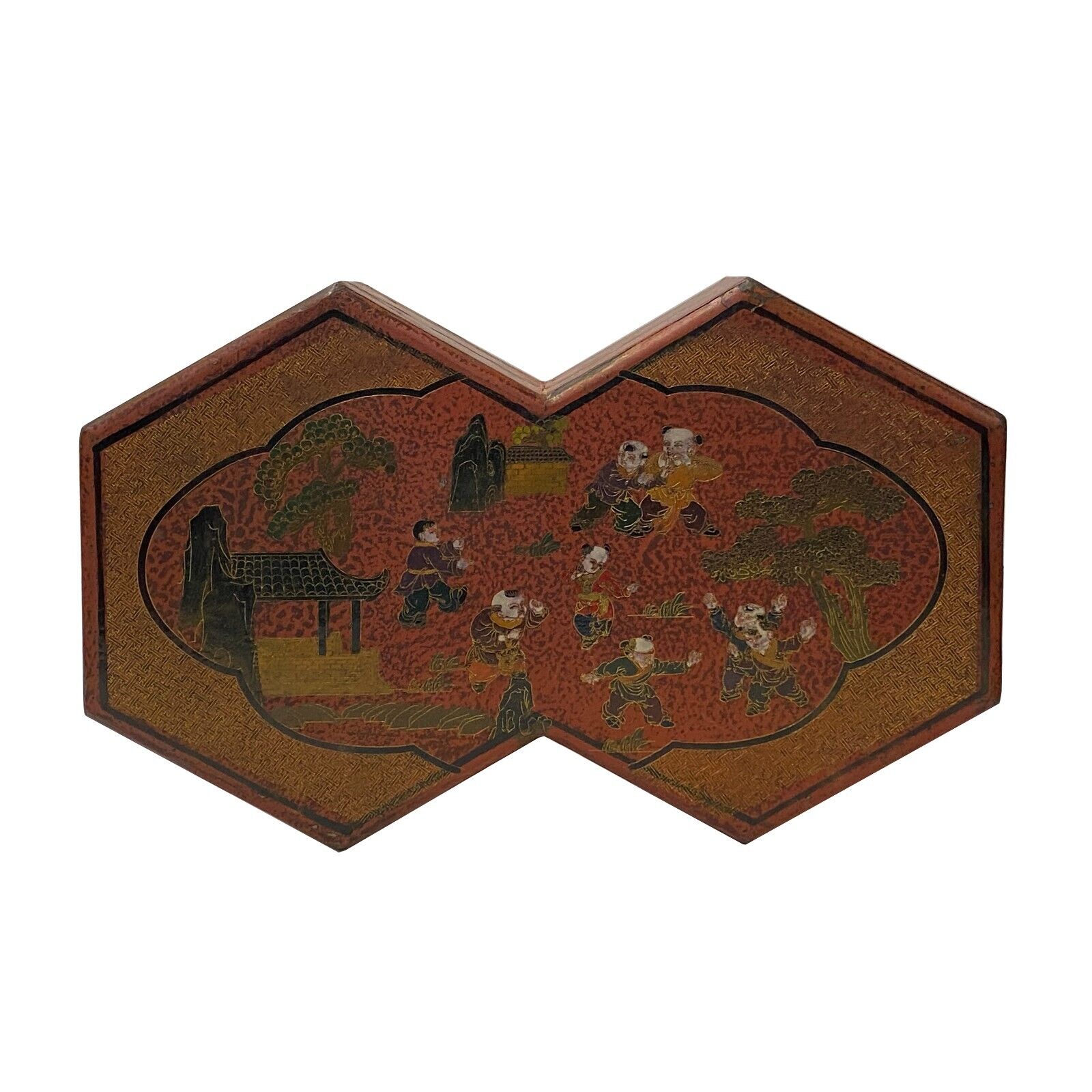 Chinese Distressed Brown People Graphic Rectangular Decagon Shape Box ws2303S Chinese Distressed Brown People Graphic Rectangular Decagon Shape Box ws2303S