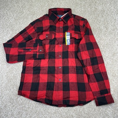 NEW George Flannel Shirt Size Large Mens Red Black Buffalo Check Long Sleeve