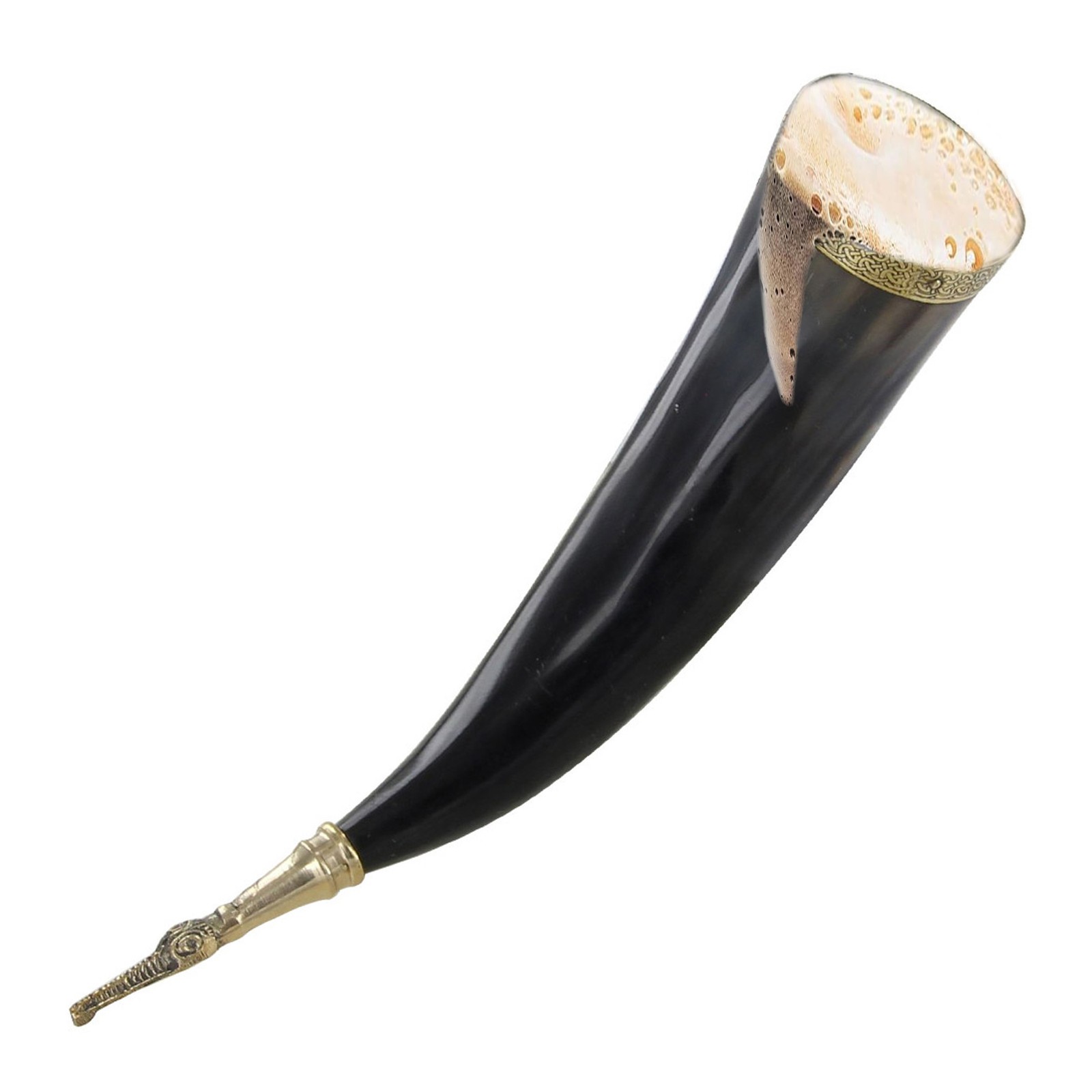 Authentic Viking Drinking Horn w/ Brass Accents Jormungandr Norse Drinking Horn