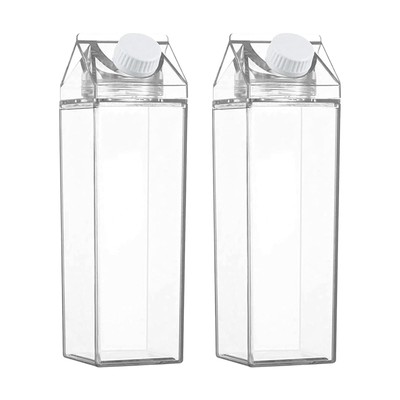 2pcs Milk Carton Shaped Water Bottles Reusable Sealed Lid Square Bottle Dringks