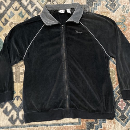 Vintage 80s 90s Flamingo Black Gray Velour Full Zip