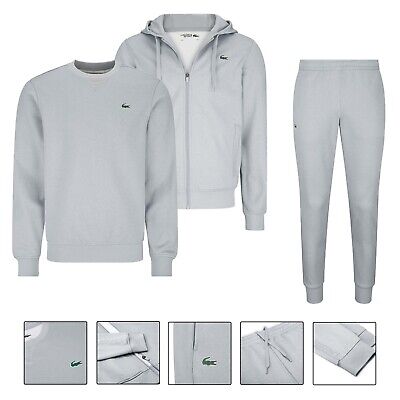 Men s Lacoste Poly Fleece Tracksuit Set Grey Hoodie Sweatshirt