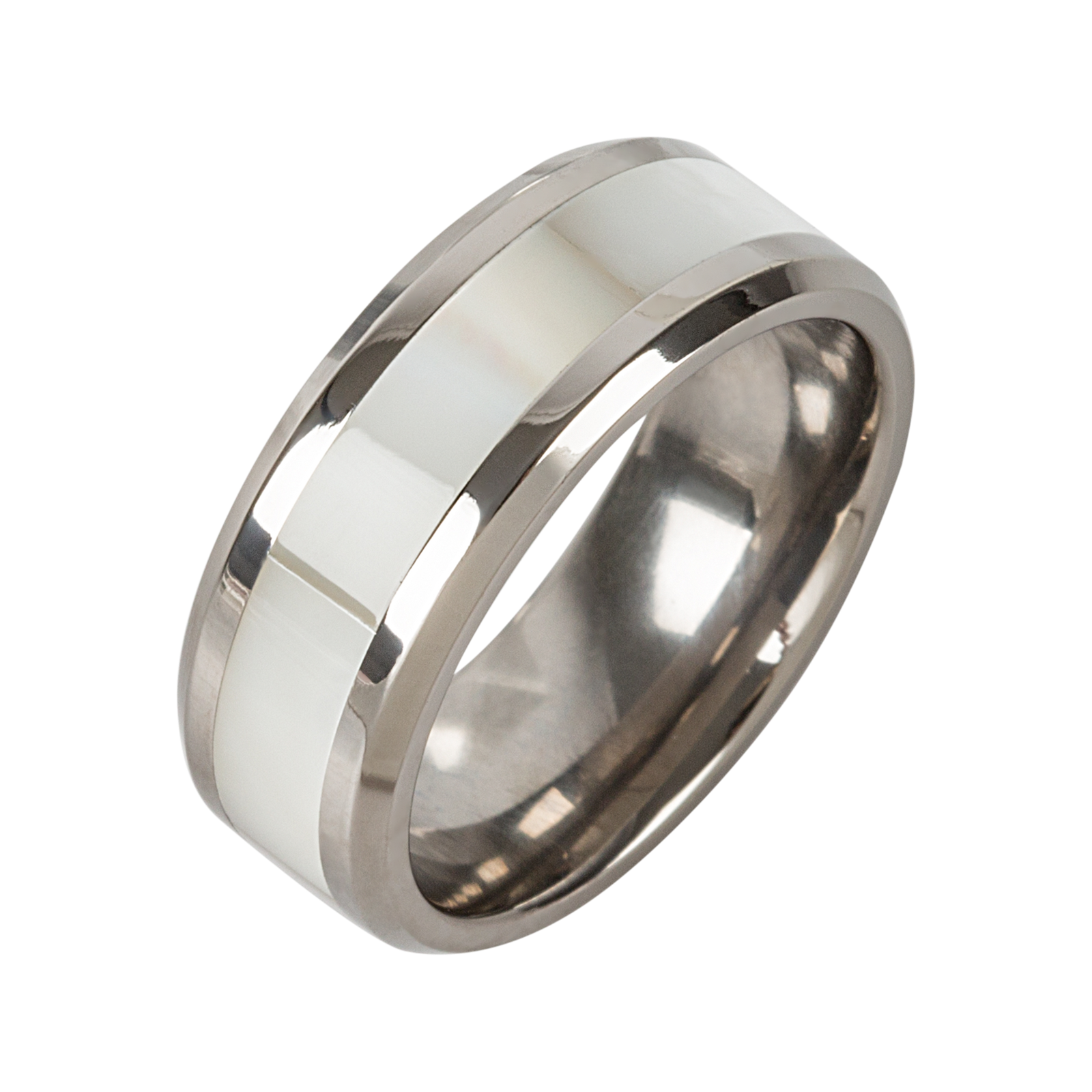 SCHMUCKBAR - RING AUS RHODINIERTEM TITAN MIT PERLMUTT / SILBER / WEIẞ