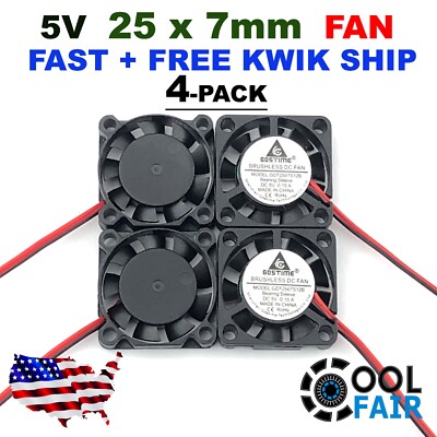 Gdstime 25mm x 7mm 2507 DC 5V 2Pin Brushless Cooling Fan Mini Cooler 4 Pcs