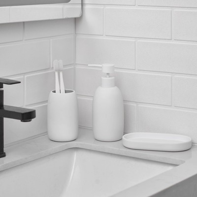 Ceramic Stoneware Bath Accessories 3-Piece Set, White