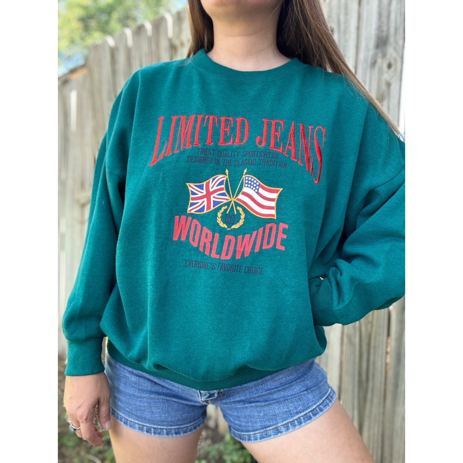 Vintage 90's Limited Jeans Graphic Embroidered Crew Neck