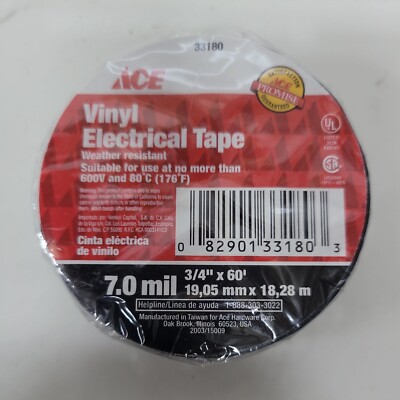 ACE 3/4 in. x 60 ft. 7 mil Vinyl Electrical Tape, Black.