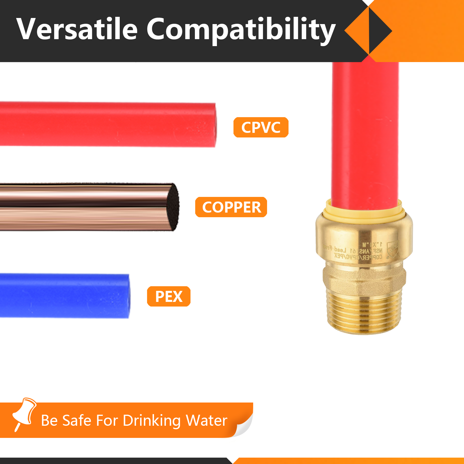 EFIELD (2 to100 Pack) 1" Push Fit × 1" Male Adapter Brass Fittings No Lead