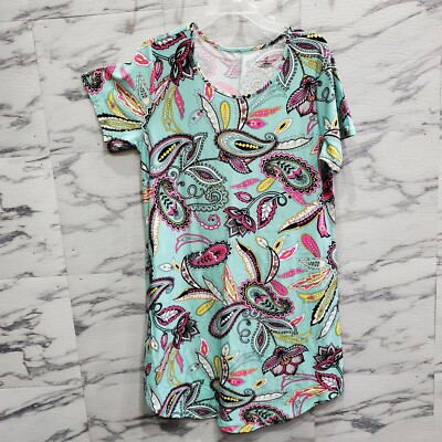Bobbie Brooks Midi Dress Women Size XL Aqua Green Paisley Floral Shirt Comfort