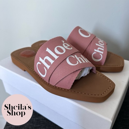 Pre-owned Chloé Chloe Woody Flat Canvas Mule Slide Sandals Pink Size 36