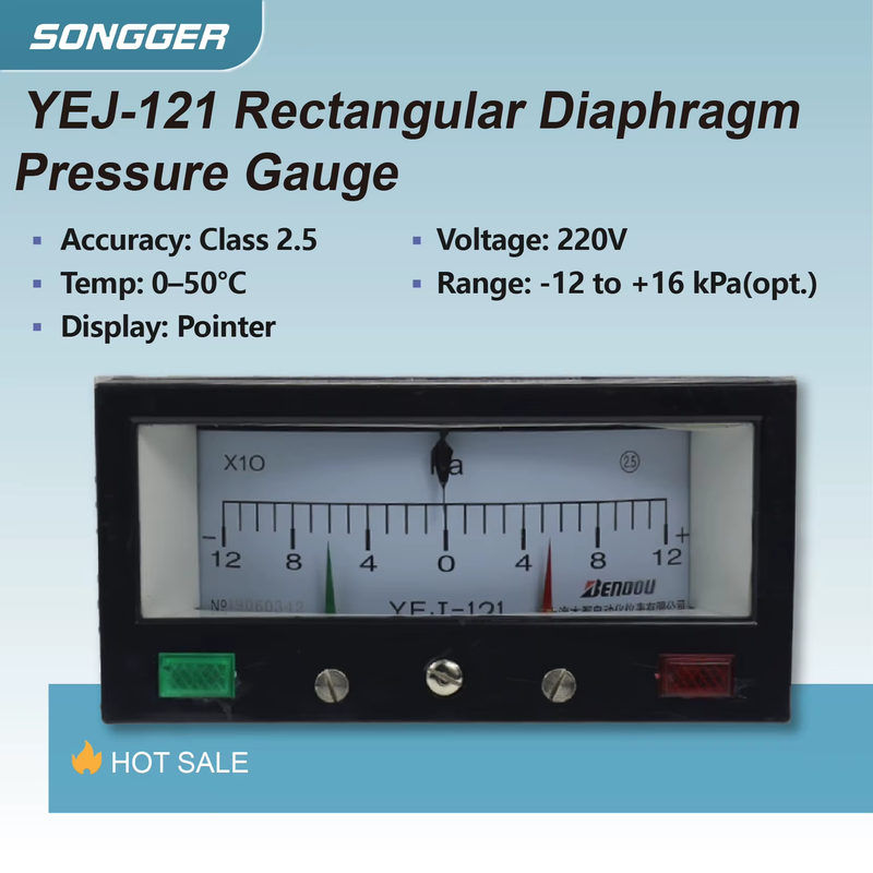 YEJ-121 Micro Diaphragm Differential Pressure Gauge HVAC Rectangular Panel Air F