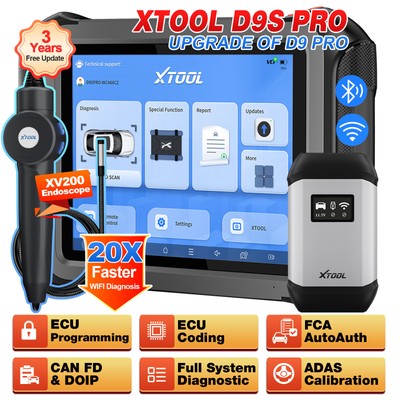 XTOOL D9S PRO Car Diagnostic Scan Tool Bi-Directional & Programming + Endoscope