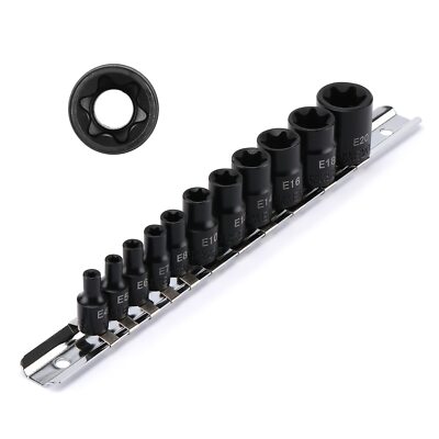 11PCS E-Torx Socket Set with Rail, CR-V, 1/4'' and 3/8'' Drive, Female External...