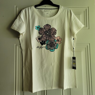 Tommy Hilfiger Women Short Sleeve Floral Graphic Cotton Ivy T-shirt Size M