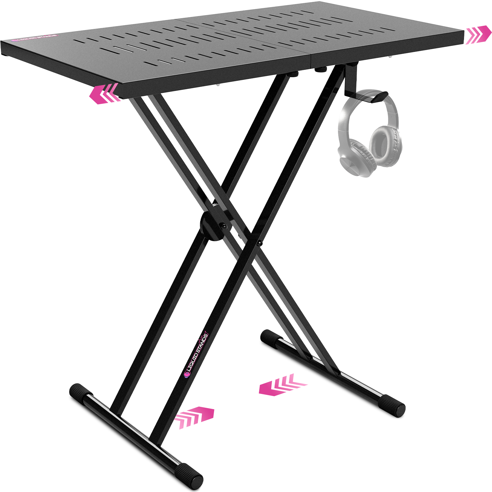 VEVOR DJ Table Stand, 32" X 20" Portable DJ Laptop And Controller Stand, Lightweight DJ Desk DJ Booth Adjustable Height DJ Stand, Foldable Double-X Braced Keyboard Stand & Tabletop, Audio Mixer Stand