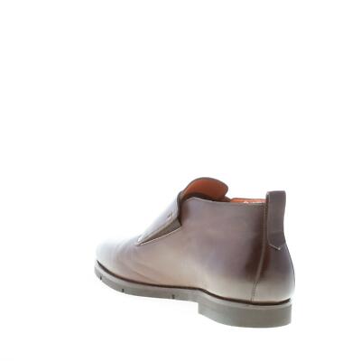 Pre-owned Santoni Men Shoes Brown Leather Double Monk Strap Plain Toe Ankle Boot Goodyear